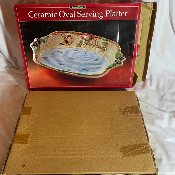 Vintage NOS Holiday Time 17" Christmas Platter Snowman Penguin - Picture 2 of 7